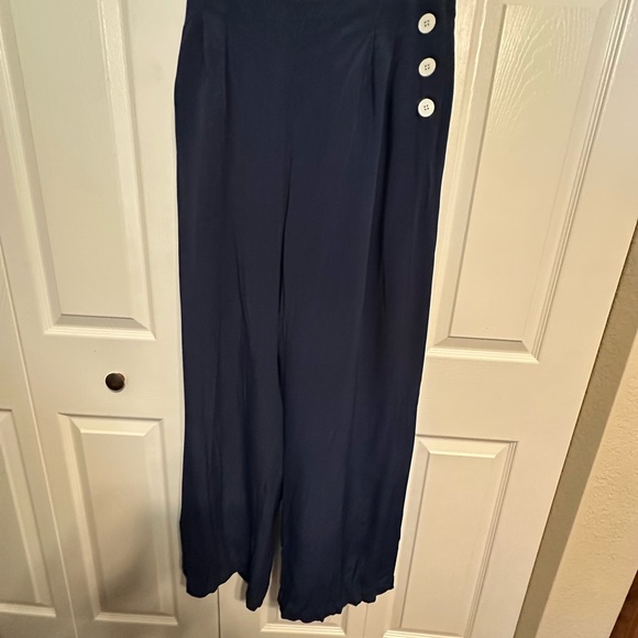 THE SEAMSTRESS OF BLOOMSBURY LONDON Navy Audrey Trouser w/ Button Detail-Size 14 - Picture 3 of 10